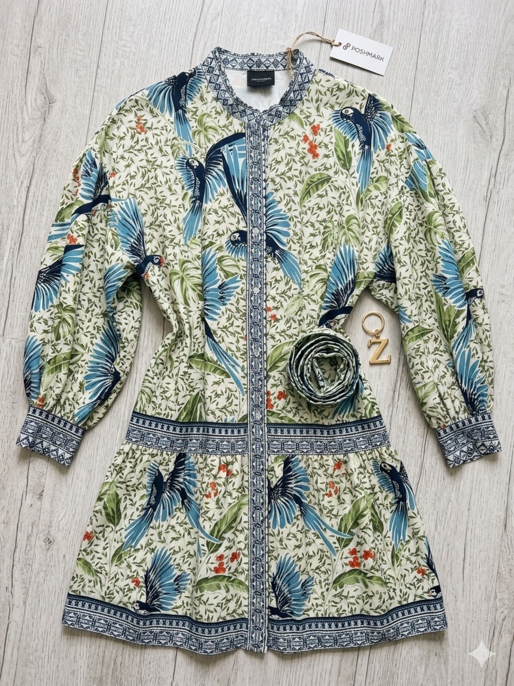 Alex Marie Tropical Macaw Print Shirt Dress
